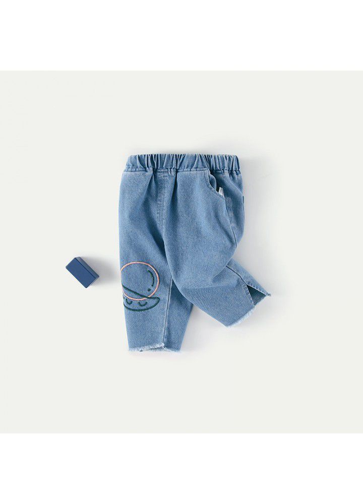 Amila children's new spring baby soft Jeans Girls' foreign style embroidery pants children's spring wear 