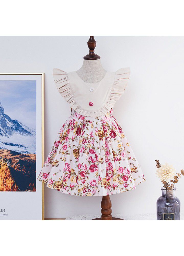 Flying sleeve Princess Dress European and American girl's sleeveless dress children's lovely Spanish children's skirt 2021 summer 