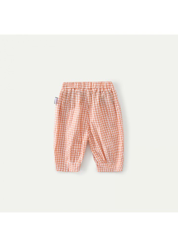 Amila Amila children's wear children's Pants Girls mosquito pants summer breathable Harem Pants Plaid Capri Pants 
