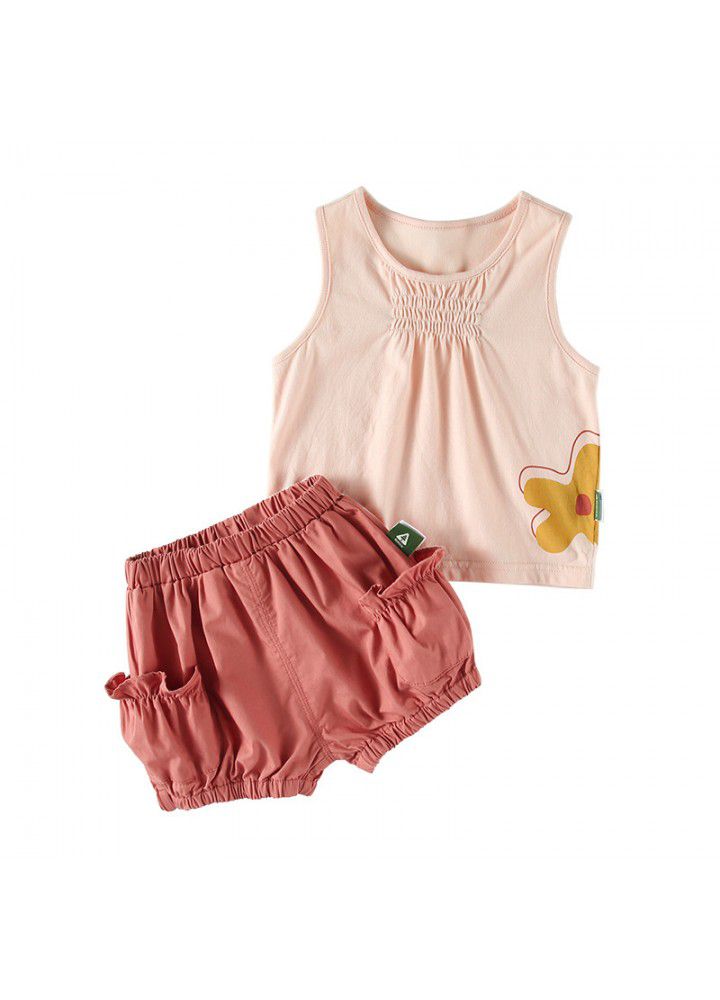 Amila Amila children's wear girls' Leisure Sports vest two piece suit summer wear new style foreign style children's shorts 