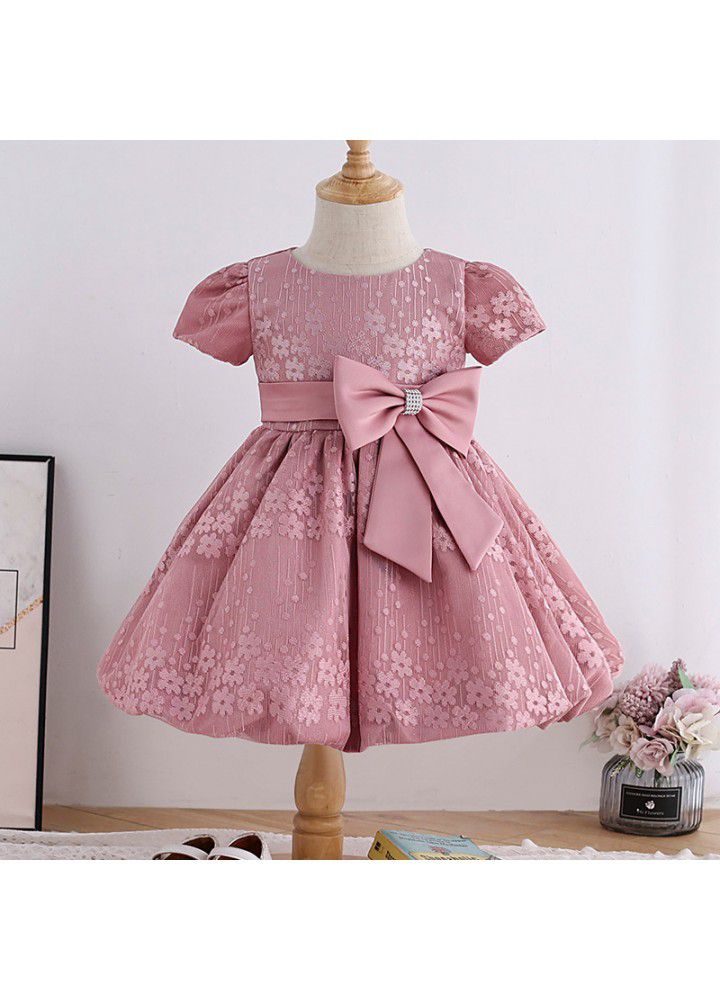2021 summer new girls' dress performance dress show foreign jacquard girls' dress children's short sleeve skirt 
