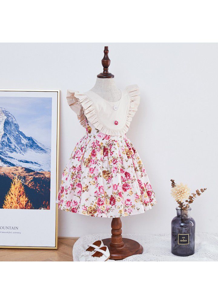 Flying sleeve Princess Dress European and American girl's sleeveless dress children's lovely Spanish children's skirt 2021 summer 