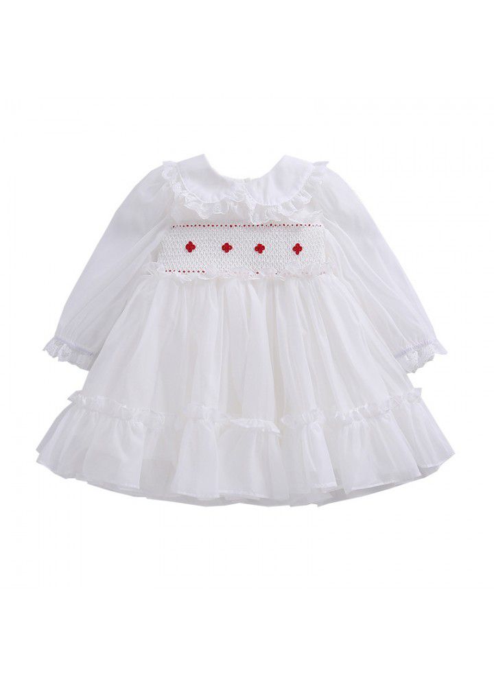 2021 new girl's spring dress princess skirt hand drawn Lapel long sleeve dress Lolita children's poncho skirt 