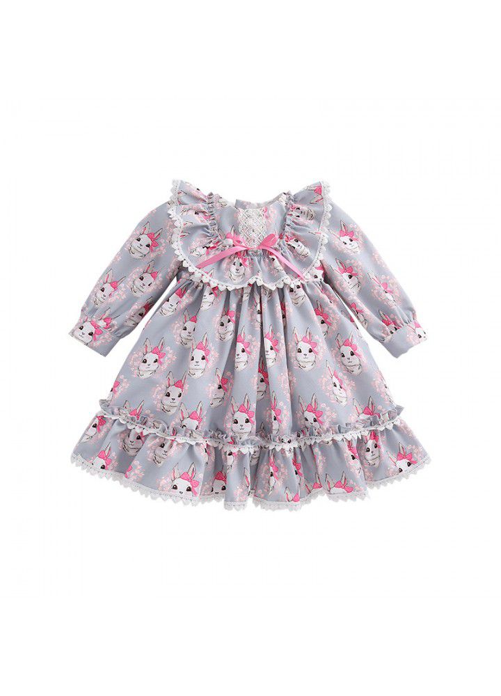 Girls' spring Spanish children's dress cartoon Printed Dress European and American children's skirt Lolita princess skirt 