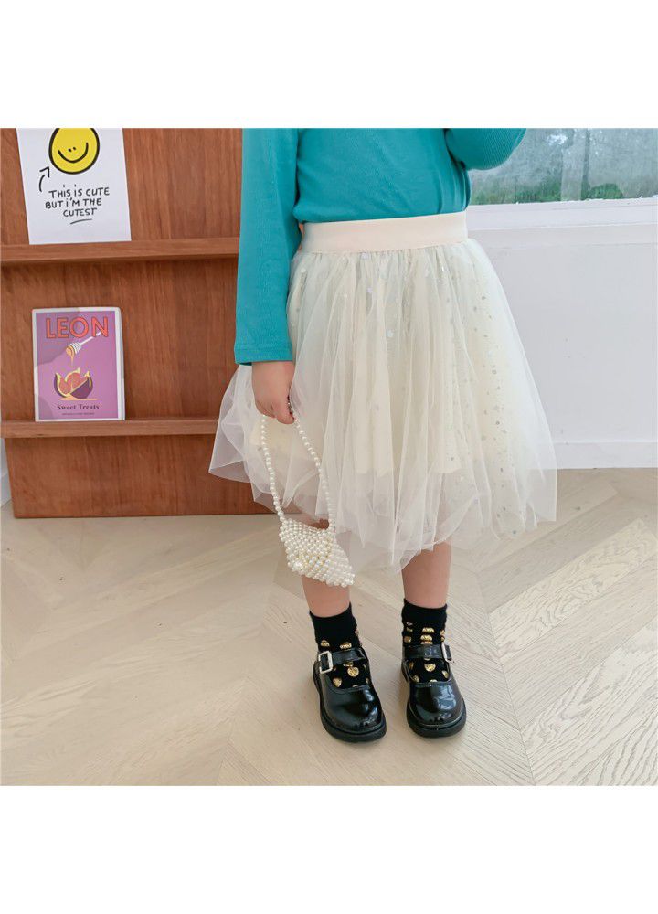 Girls' mesh skirt autumn 2020 new children's sequined skirt 
