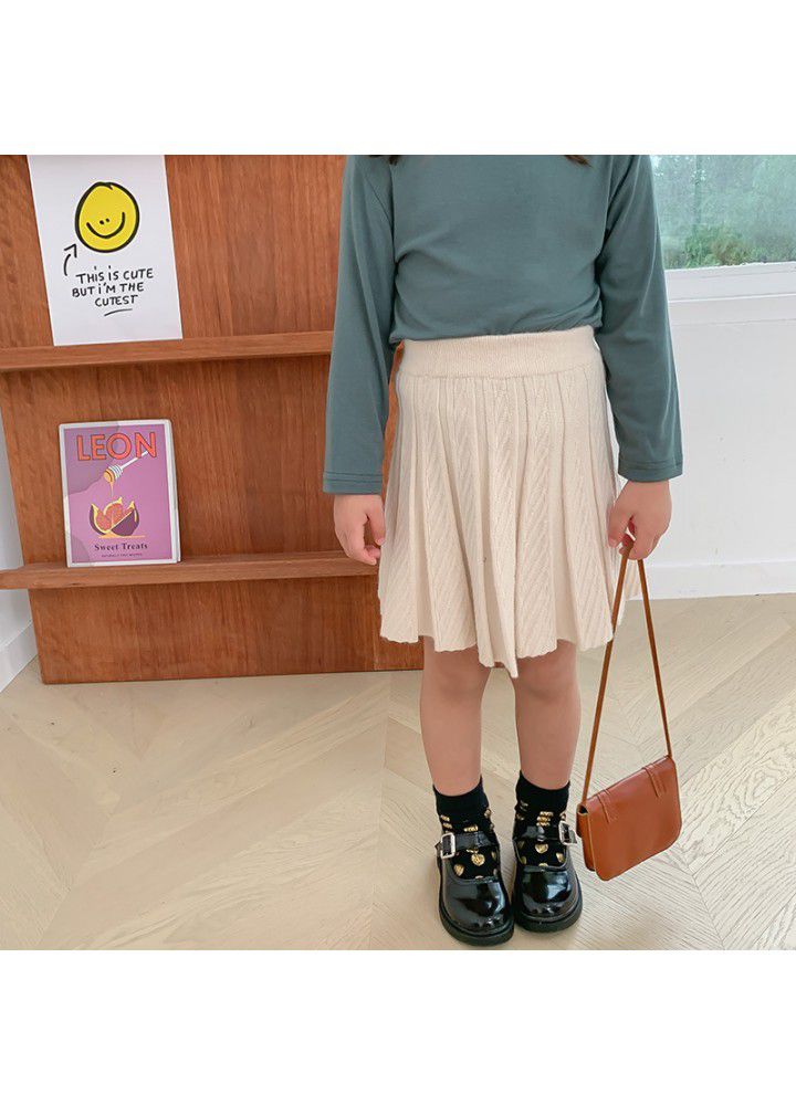 Girls' wool skirt 2020 autumn new children's knitting pleated skirt 