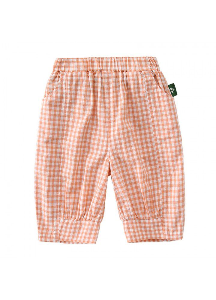 Amila Amila children's wear children's Pants Girls mosquito pants summer breathable Harem Pants Plaid Capri Pants 