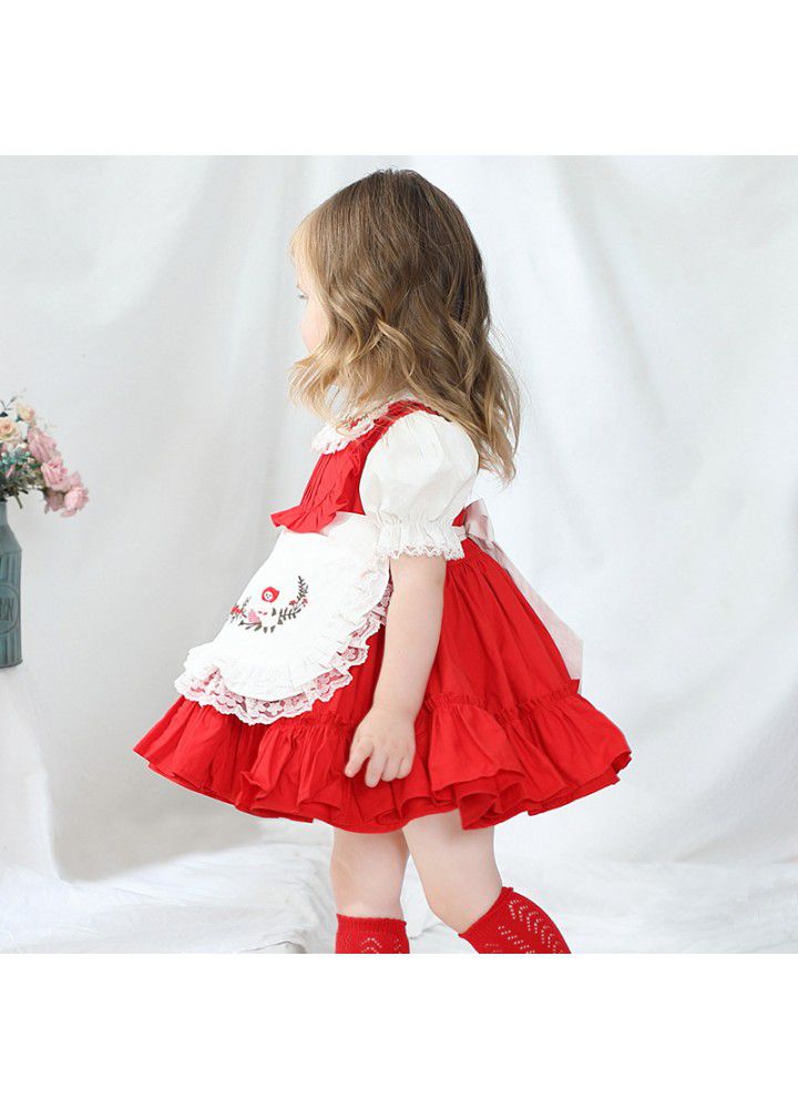 Girls' foreign style short sleeve children's dress one year old baby princess skirt Lolita retro court style puffy skirt 