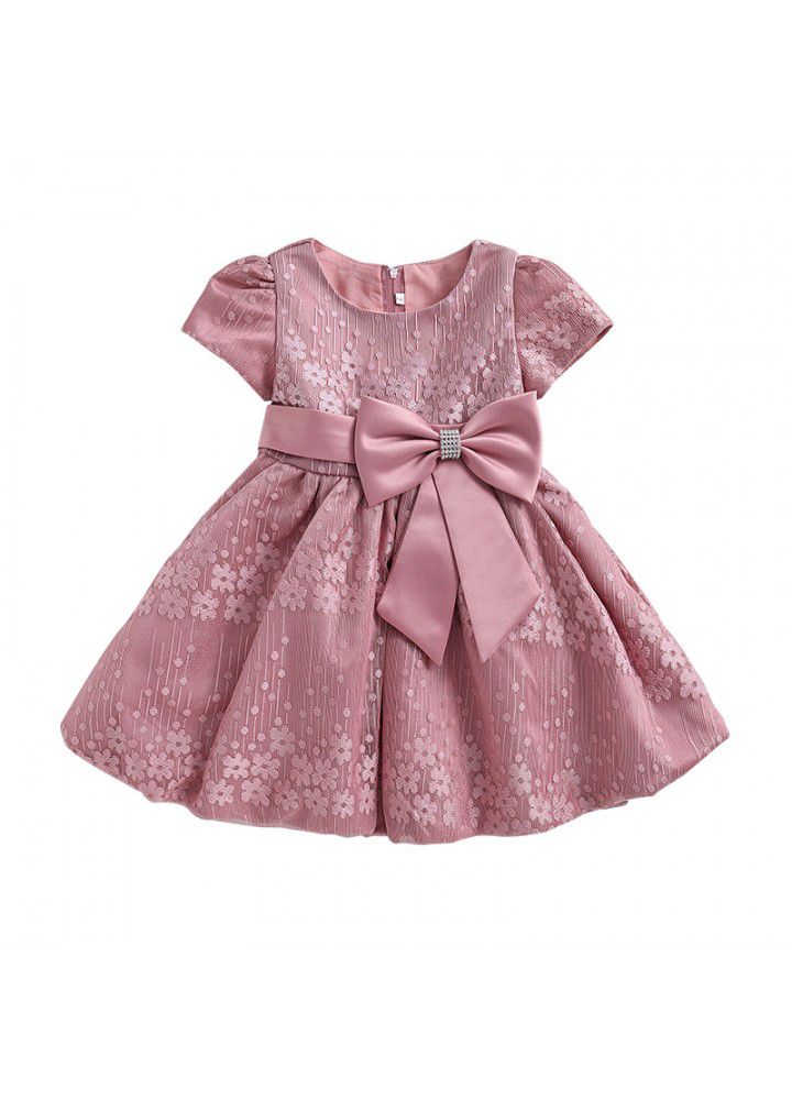 2021 summer new girls' dress performance dress show foreign jacquard girls' dress children's short sleeve skirt 