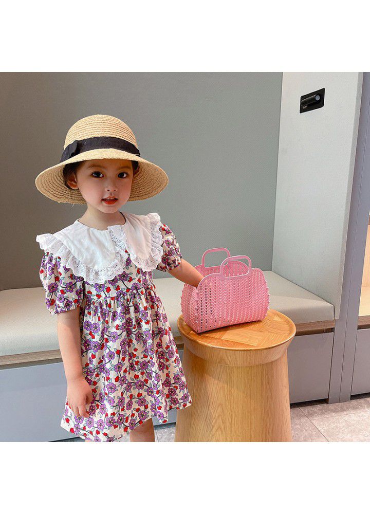Girls' short sleeve dress 2021 summer new children's floral Lapel skirt baby Korean summer dress fashion 