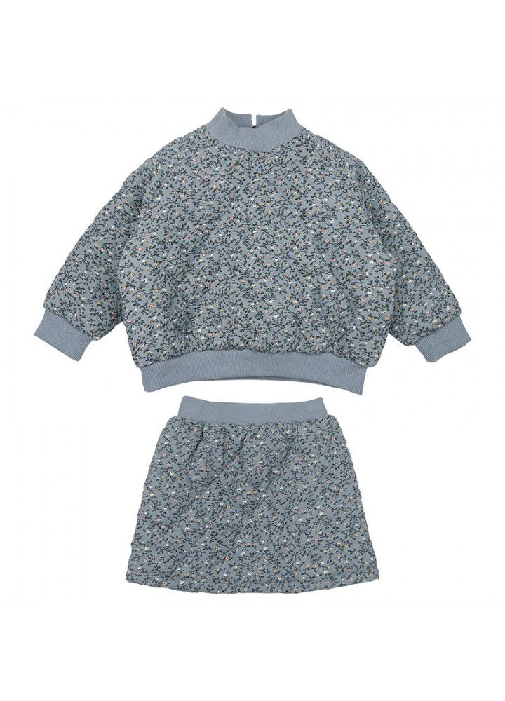 Girls' cotton padded suit 2020 winter new children's floral long sleeve skirt two piece cotton padded jacket 