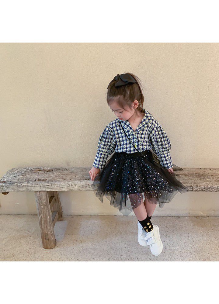 Girls' mesh skirt autumn 2020 new children's sequined skirt 