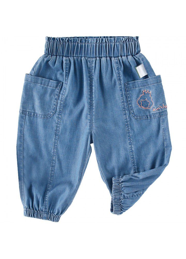 Amila 2021 summer thin children's jeans legged pants baby girl elastic casual pants 0-5 years old 