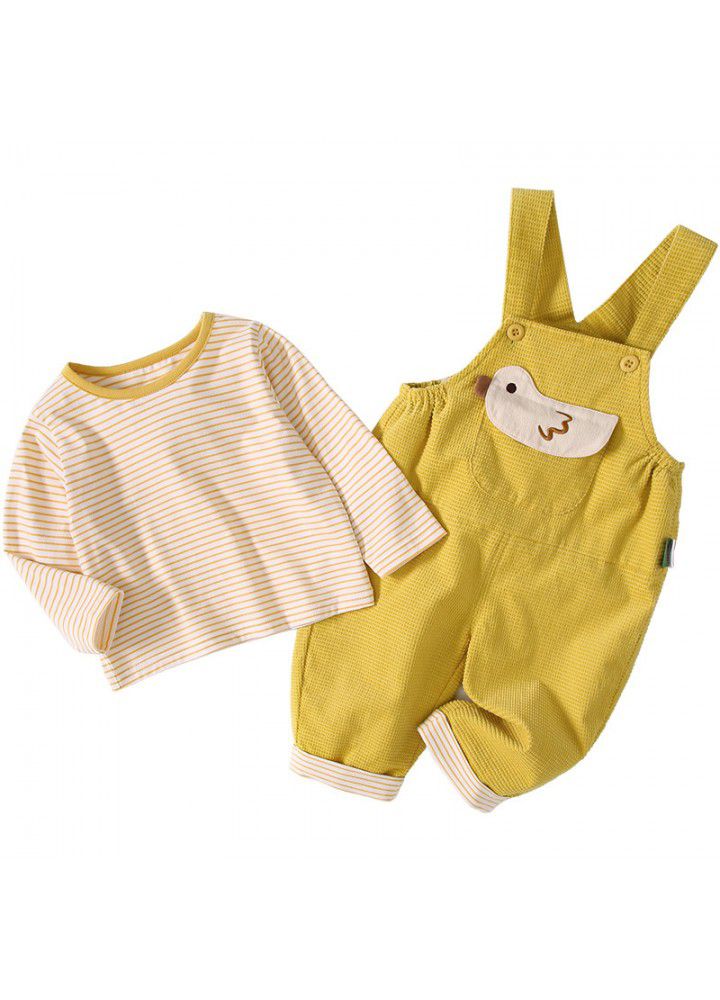 Amila children's wear 2021 autumn new baby girls' soft and lovely suspenders T-shirt girls' suit