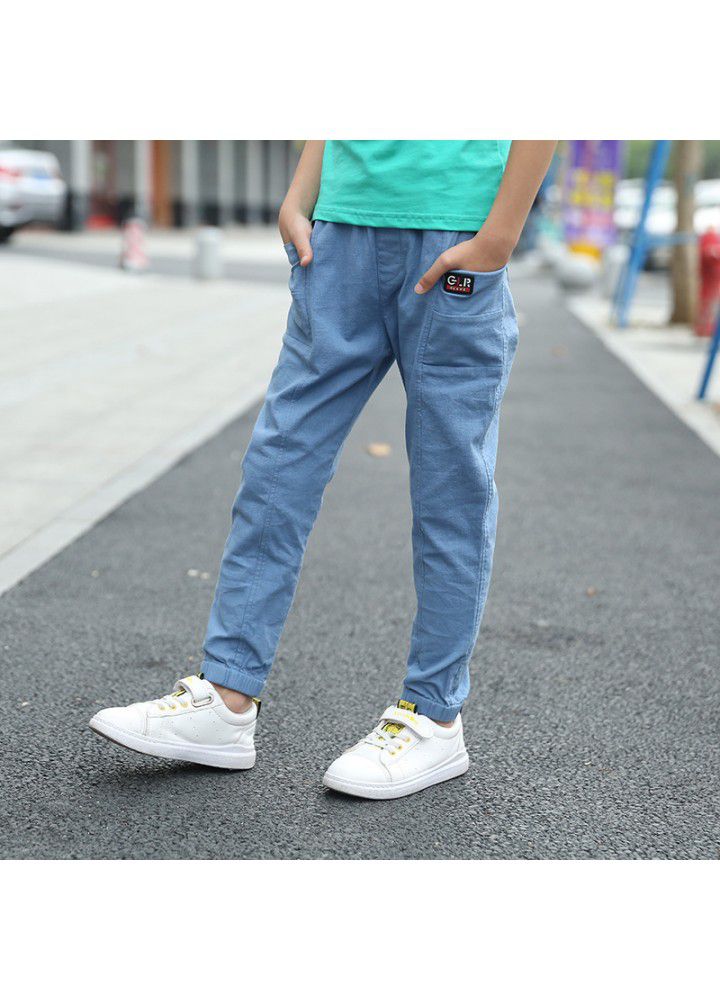 Boys' Capris 2021 Summer Boys' anti mosquito trousers Imitation cotton and hemp leisure trousers wholesale 