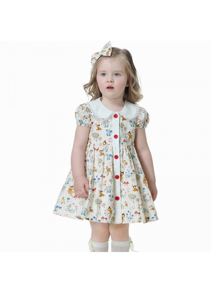 2021 summer new European and American children's Printed Dress Girl's foreign style floral skirt sweet lovely princess skirt cotton