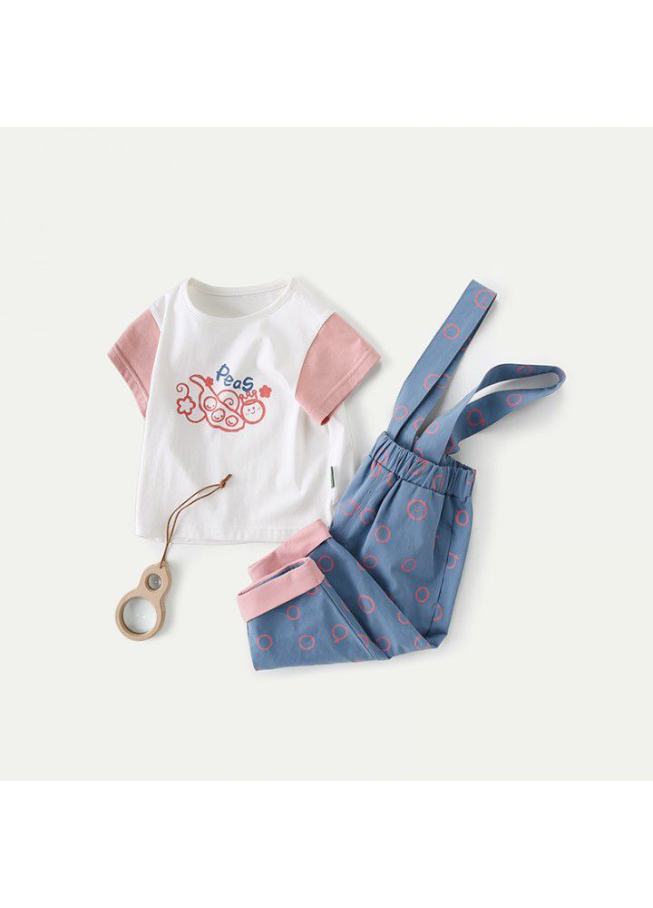 Amila girls' suspenders suit 2021 new summer dress children's fashion baby two piece set 
