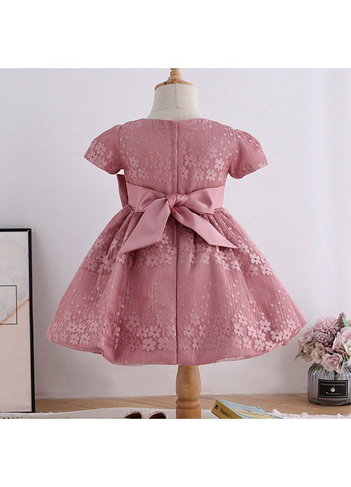 2021 summer new girls' dress performance dress show foreign jacquard girls' dress children's short sleeve skirt 