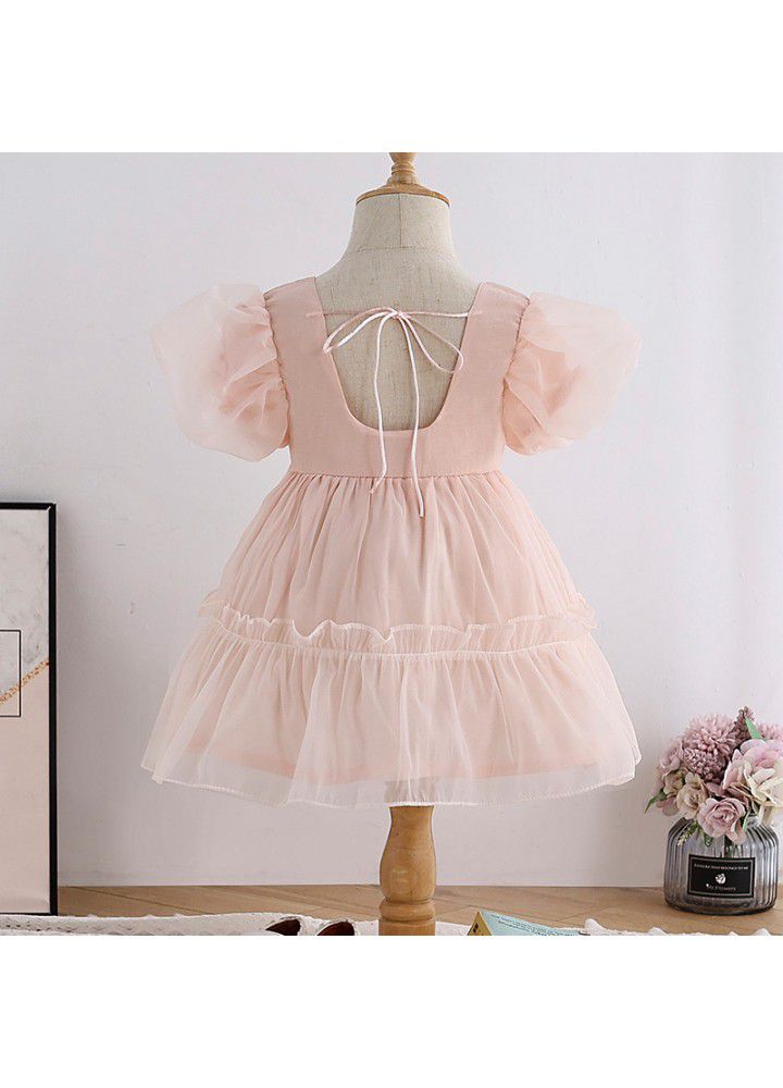 Foreign style baby skirt French girl dress 2021 summer dress temperament children's bubble sleeve Organza Dress 