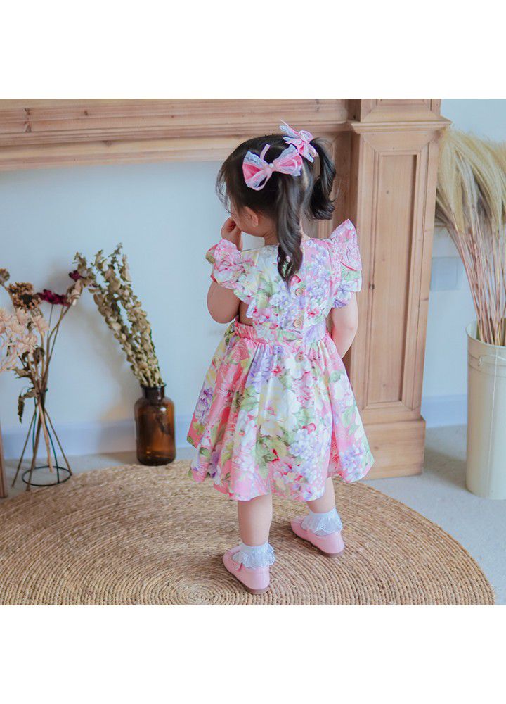 2021 summer new children's dress European and American children's dress floral children's skirt medium length printed girl's dress 