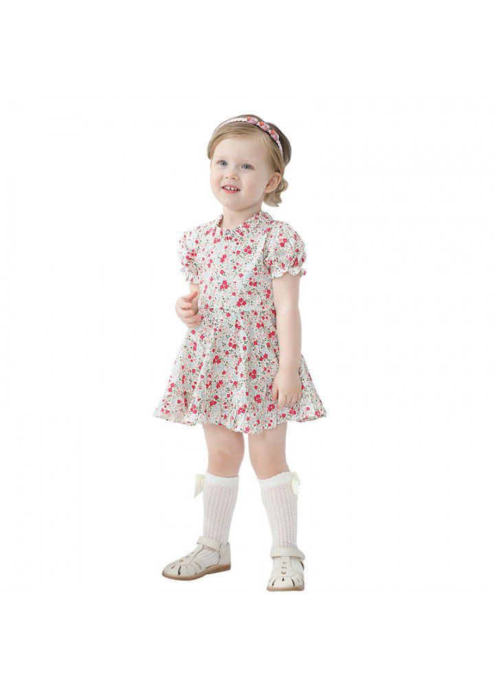 Girls' short sleeve floral dress pastoral style small fresh children's wear 2021 summer children's dress bubble sleeve 