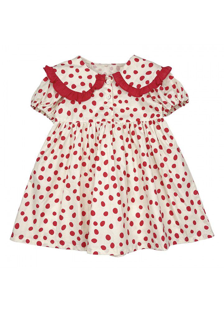 Girls' short sleeve dress 2021 summer new children's wave point Lapel skirt 