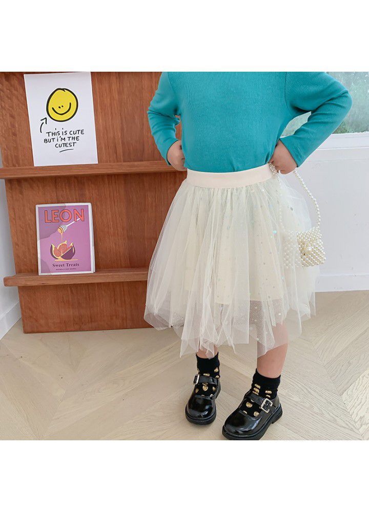 Girls' mesh skirt autumn 2020 new children's sequined skirt 