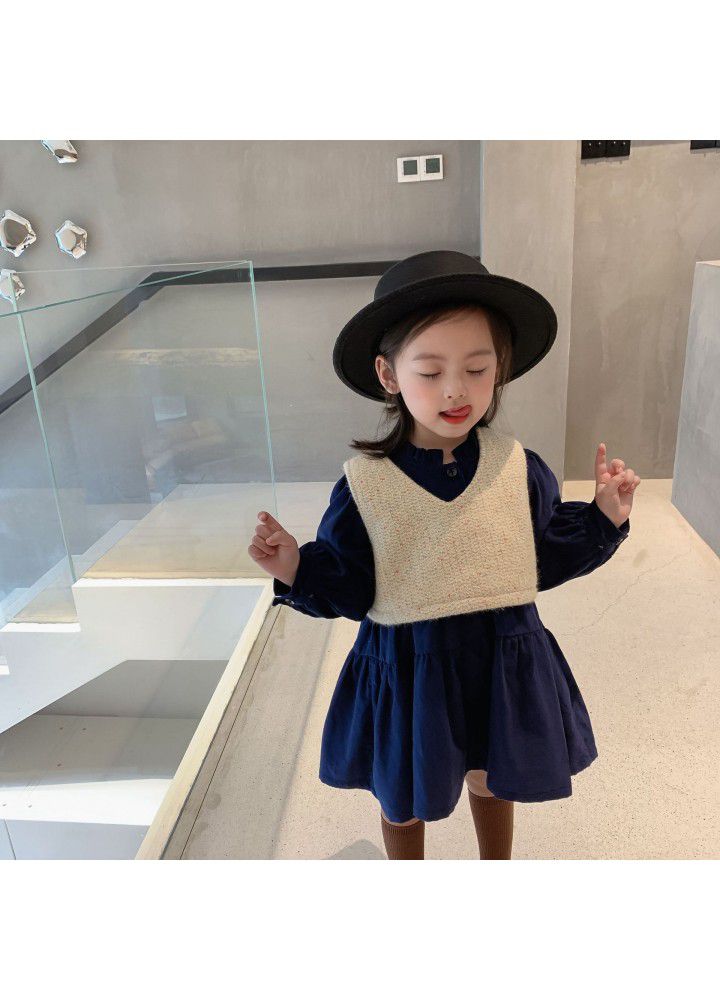 Children's clothing 2020 new children's autumn and winter net red suit girls corduroy blouse two piece baby winter dress skirt 
