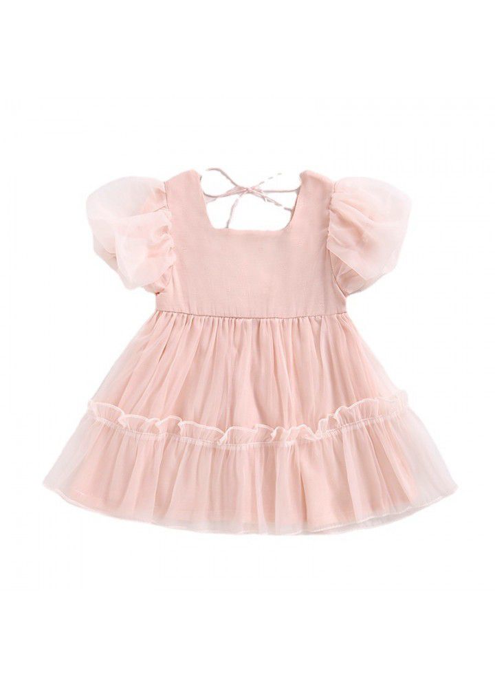 Foreign style baby skirt French girl dress 2021 summer dress temperament children's bubble sleeve Organza Dress 