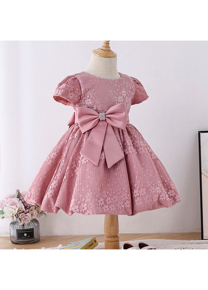 2021 summer new girls' dress performance dress show foreign jacquard girls' dress children's short sleeve skirt 