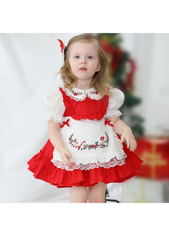 Girls' foreign style short sleeve children's dress one year old baby princess skirt Lolita retro court style puffy skirt 