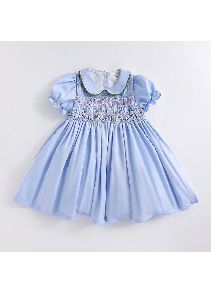 2021 children's solid color children's skirt children's summer Princess Dress summer hand embroidered girl's dress 