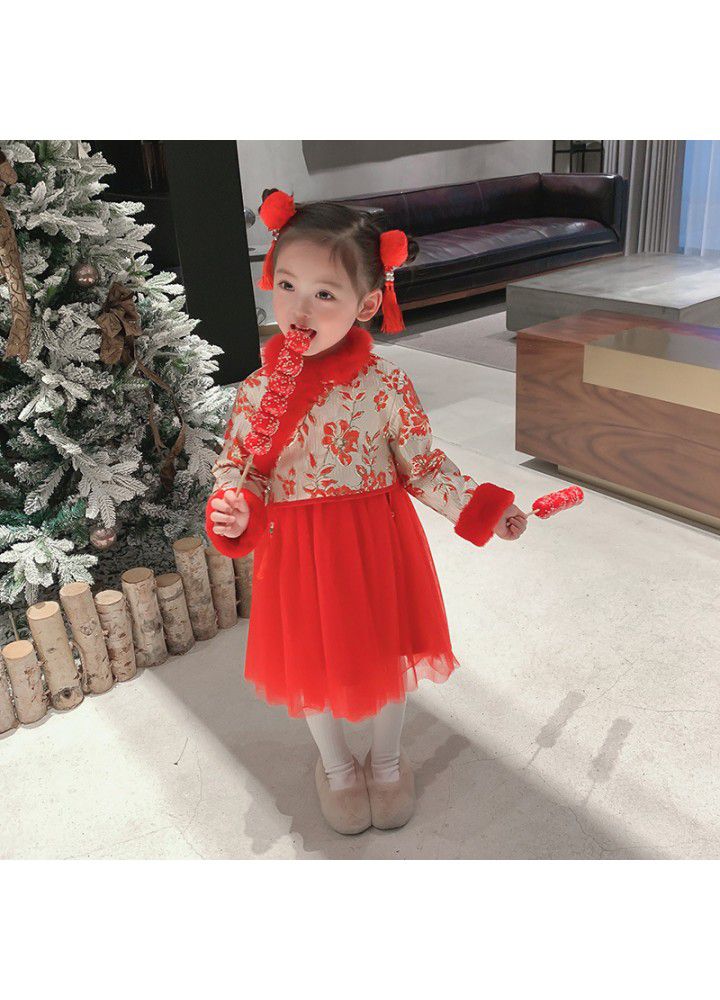 Girls' Chinese style dress winter 2020 new children's red new year dress 