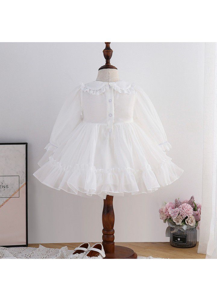 2021 new girl's spring dress princess skirt hand drawn Lapel long sleeve dress Lolita children's poncho skirt 