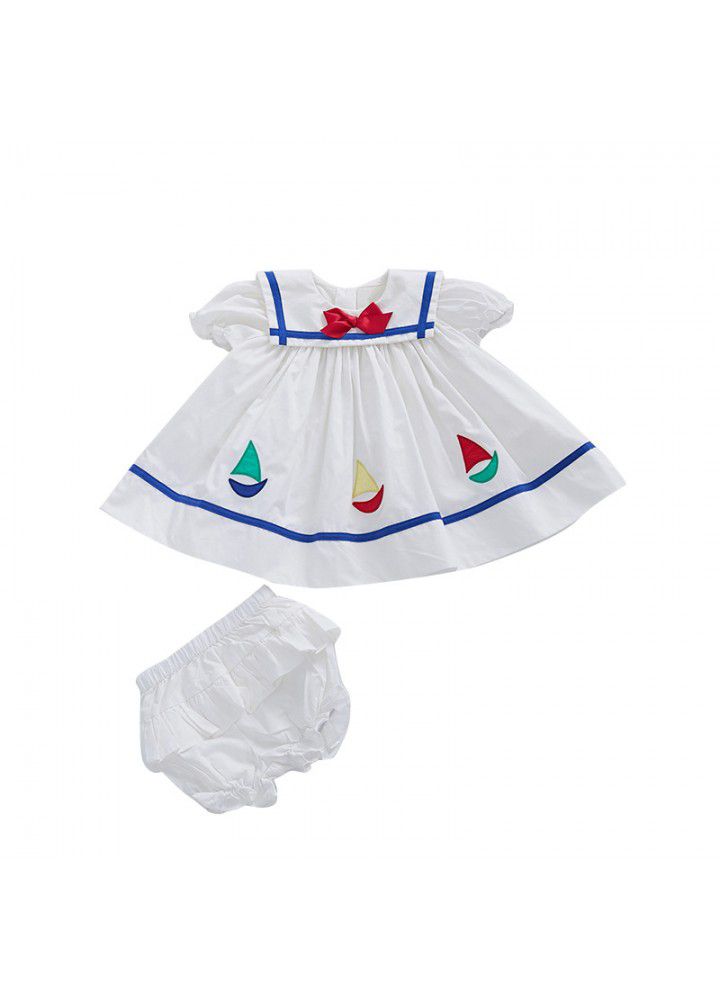 [factory] girl's dress 2021 summer new foreign style bow princess skirt embroidery set children's skirt