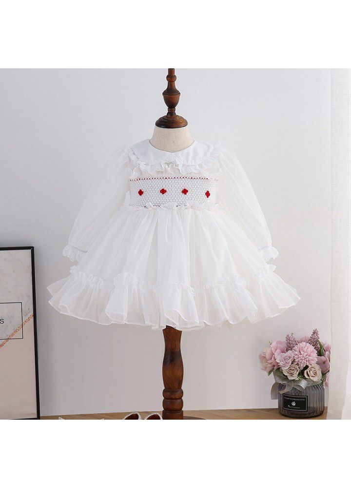 2021 new girl's spring dress princess skirt hand drawn Lapel long sleeve dress Lolita children's poncho skirt 
