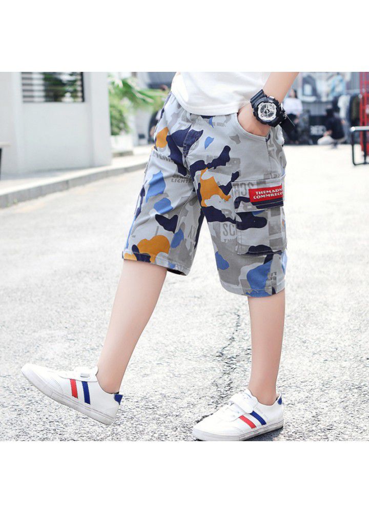 2021 summer new boys' middle pants middle school children's thin shorts children's tooling camouflage pants manufacturers wholesale 