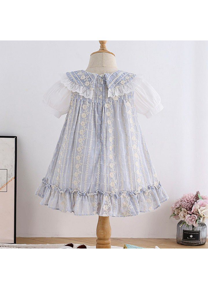 2021 summer new round neck short sleeve loose skirt children jacquard Princess Dress Korean sweet girl dress 