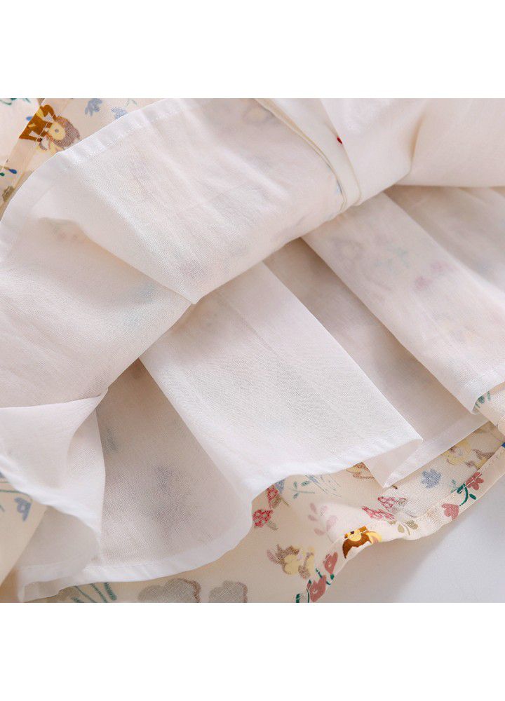 Spring new girl's dress cartoon print girl's Princess Dress European and American children's long sleeve Floral Dress 
