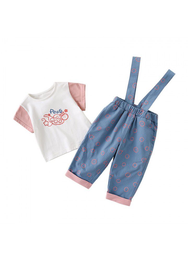 Amila girls' suspenders suit 2021 new summer dress children's fashion baby two piece set 