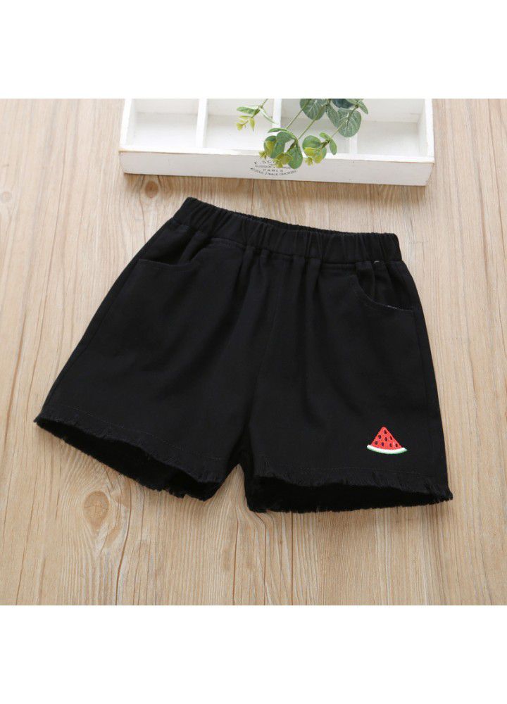 Girls Denim Shorts wear 2021 new baby children's summer foreign style children's wear small wrinkled chrysanthemum casual thin pants 