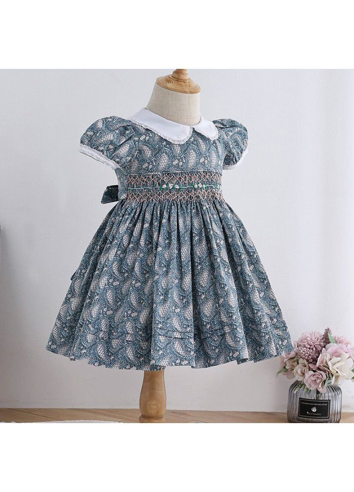 Children's garden princess skirt floral collection heavy industry printed short sleeve skirt 2021 summer new girl's dress 