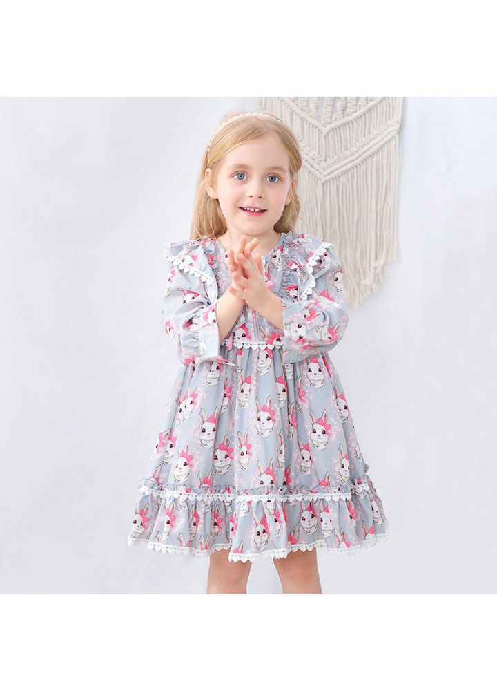 Girls' spring Spanish children's dress cartoon Printed Dress European and American children's skirt Lolita princess skirt 