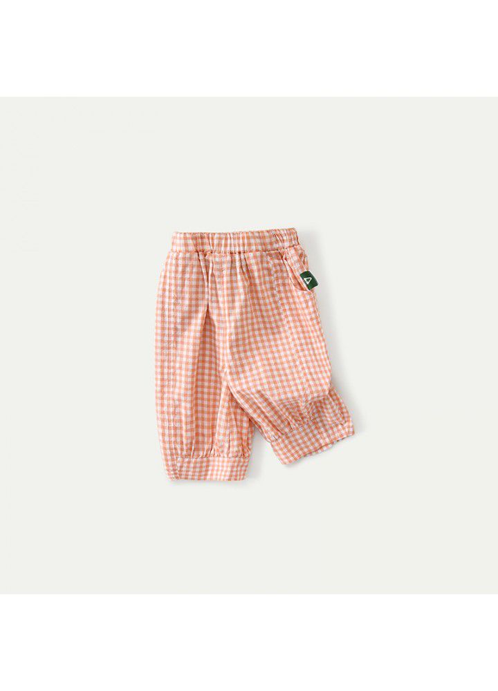 Amila Amila children's wear children's Pants Girls mosquito pants summer breathable Harem Pants Plaid Capri Pants 