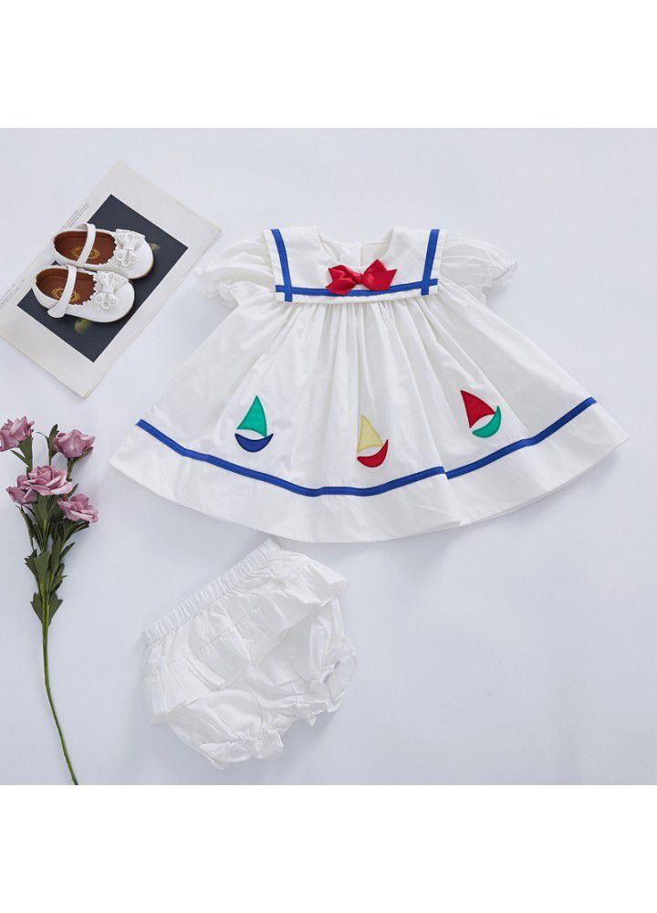 [factory] girl's dress 2021 summer new foreign style bow princess skirt embroidery set children's skirt