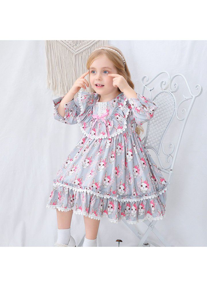 Girls' spring Spanish children's dress cartoon Printed Dress European and American children's skirt Lolita princess skirt 