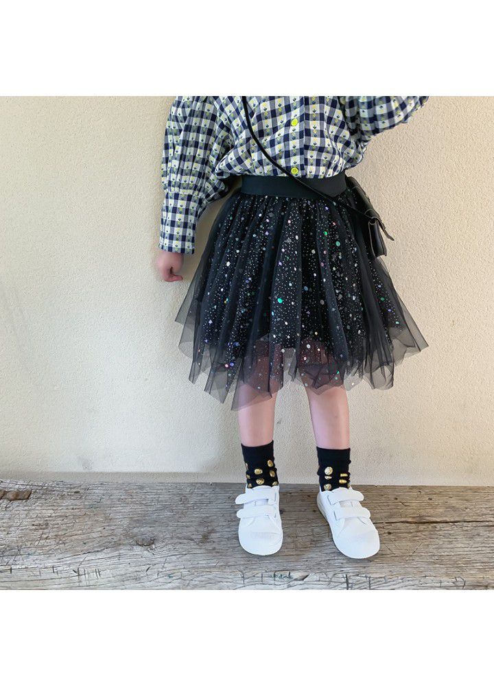 Girls' mesh skirt autumn 2020 new children's sequined skirt 