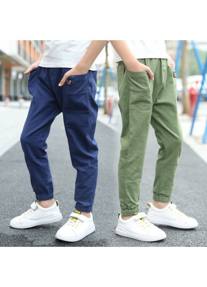 Boys' Capris 2021 Summer Boys' anti mosquito trousers Imitation cotton and hemp leisure trousers wholesale 