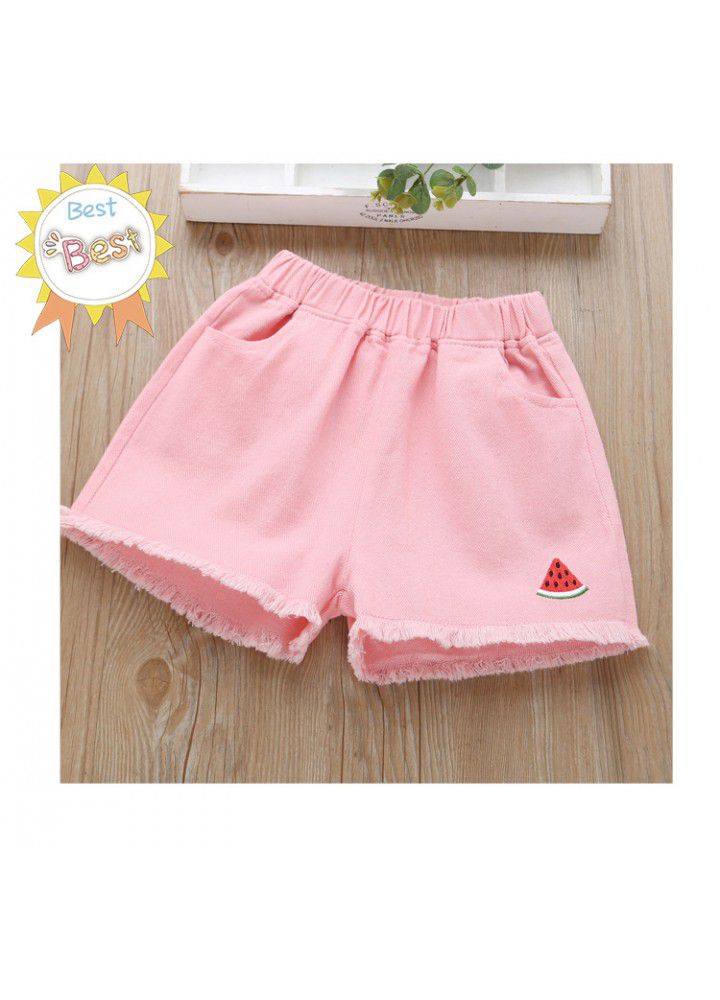 Girls Denim Shorts wear 2021 new baby children's summer foreign style children's wear small wrinkled chrysanthemum casual thin pants 