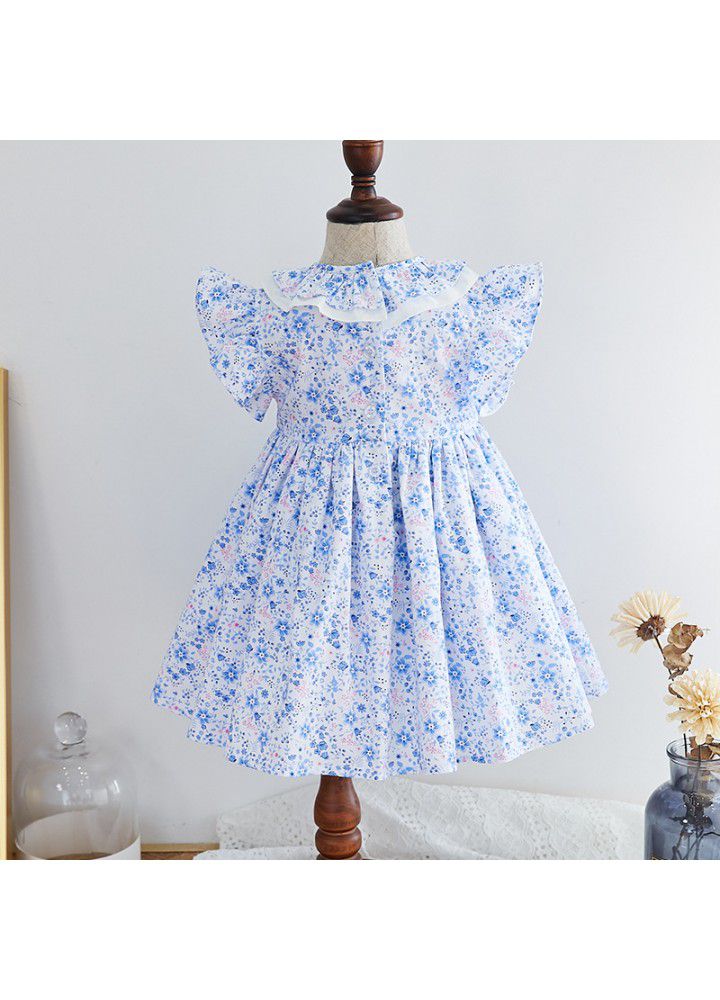 Girls' floral dress children's flying sleeve princess skirt 